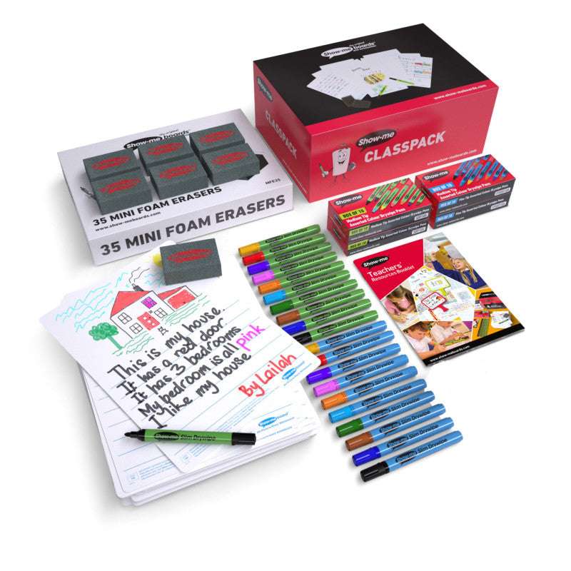 Classpack of 35 x A4 Picture Story Lapboards, with Pens, Erasers, Cleaner