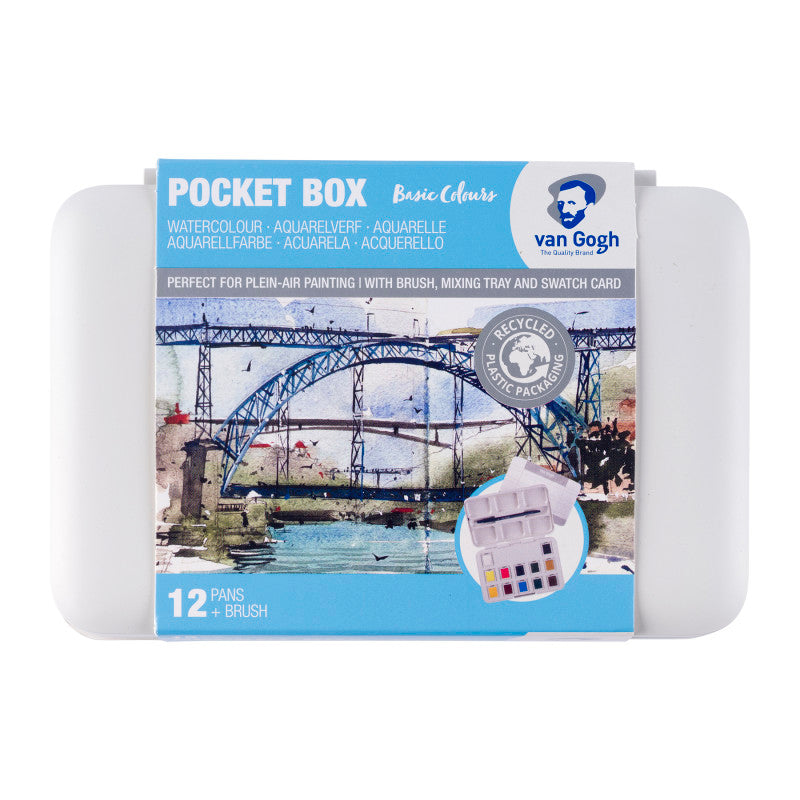 Watercolor Plastic Pocket Box, 12 Pan General Selection