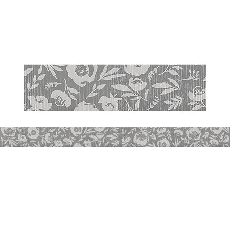 Classroom Cottage Gray Floral Straight Border Trim, 35 Feet