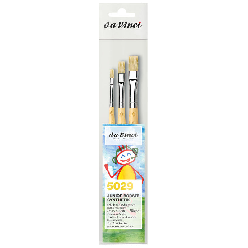 JUNIOR BORSTE Synthetic Student Brush, Synthetic, Acrylic, Flat, Series 329, Assorted Sizes, 3 Brush Set
