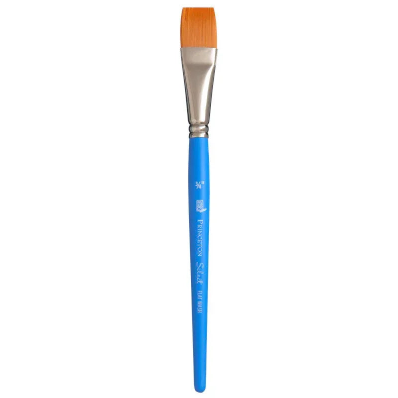 Select Artiste Flat Wash Brush, Synthetic Bristles, Short Handle Mixed Media Paintbrush, Jewel Blue, Size 3/4 inch, 1 Count