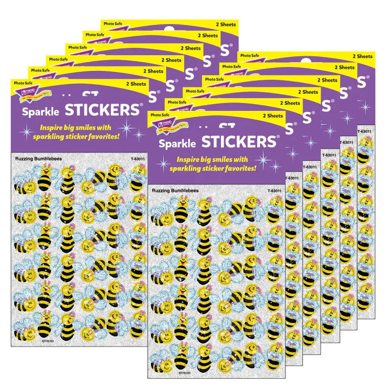 Buzzing Bumblebees Sparkle Stickers&reg;, 72 Per Pack, 12 Packs