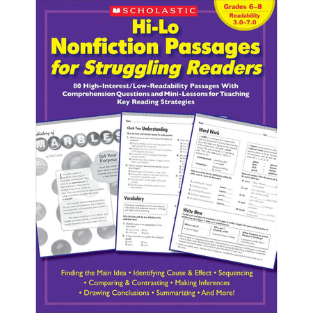 Hi-Lo Nonfiction Passages for Struggling Readers, Grades 6-8
