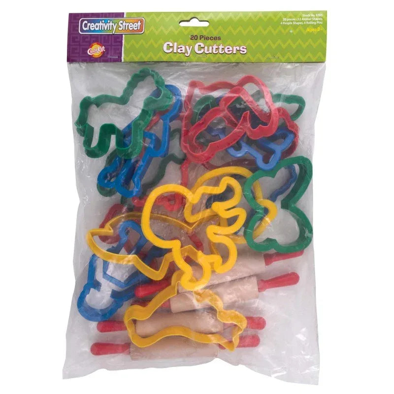 Jumbo Dough & Clay Cutter Set with Rolling Pin, Assorted Shapes, Approx. 4", 20 Pieces