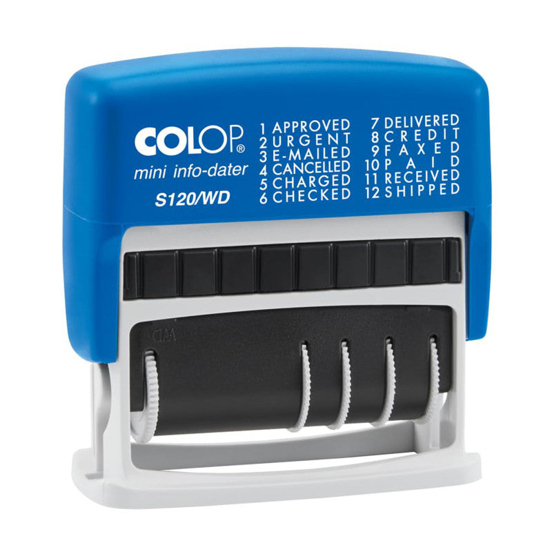 Self-Inking S-120/WD Message Dater Stamp, Adjustable Date, 5/32 Inch, Black