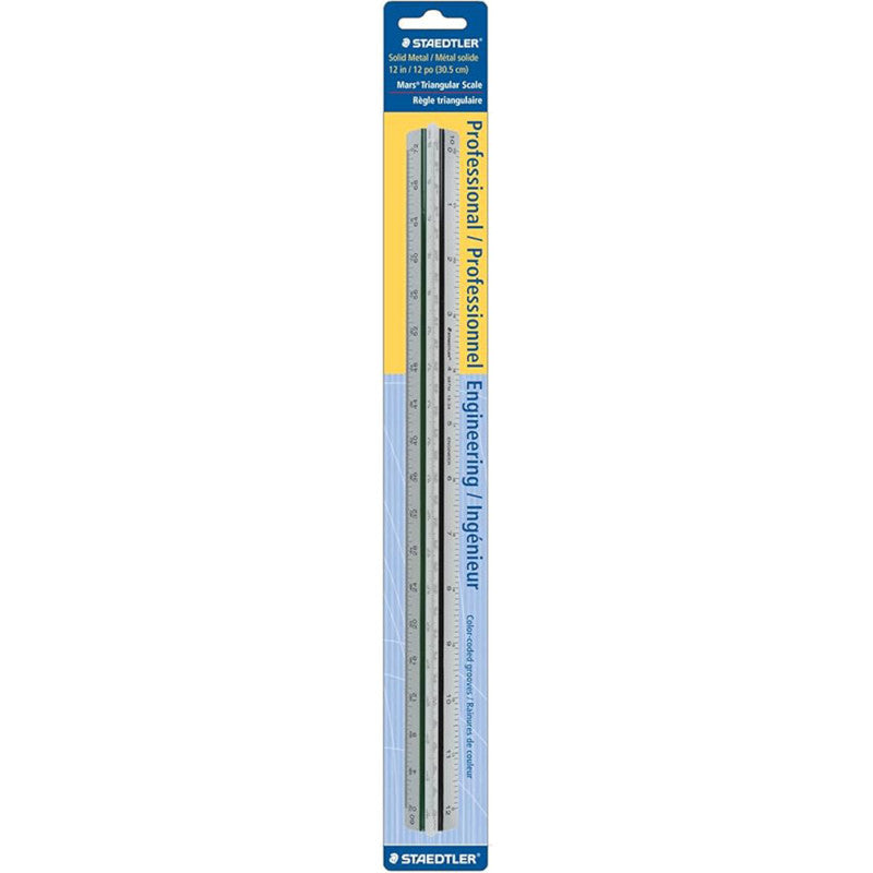 Professional Engineering Triangular Scale Ruler, 12 in, Metal