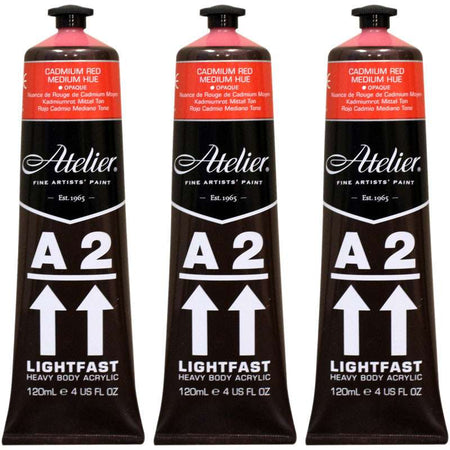A2 Heavy Body Lightfast Artist Acrylic, 4 oz., Cadmium Red Medium Hue, Pack of 3