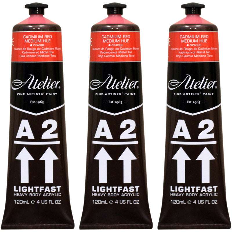 A2 Heavy Body Lightfast Artist Acrylic, 4 oz., Cadmium Red Medium Hue, Pack of 3
