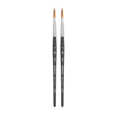 Aqua Elite Round Brush, Synthetic Bristles, Short Handle Watercolor Paintbrush, Matte Black, Size 6, Pack of 2