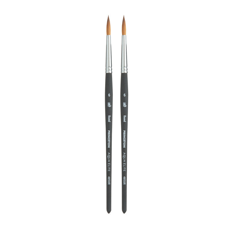 Aqua Elite Round Brush, Synthetic Bristles, Short Handle Watercolor Paintbrush, Matte Black, Size 6, Pack of 2