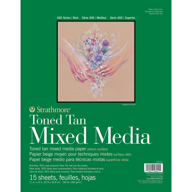 400 Series Mixed Media Pad, Toned Tan, Glue Binding, 15 Sheet, 11x14 inch, 1 Count