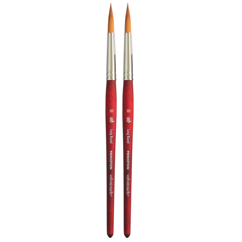 Velvetouch Long Round Brush, Synthetic Bristles, Short Handle Mixed Media Paintbrush, Scarlet, Size 10, Pack of 2