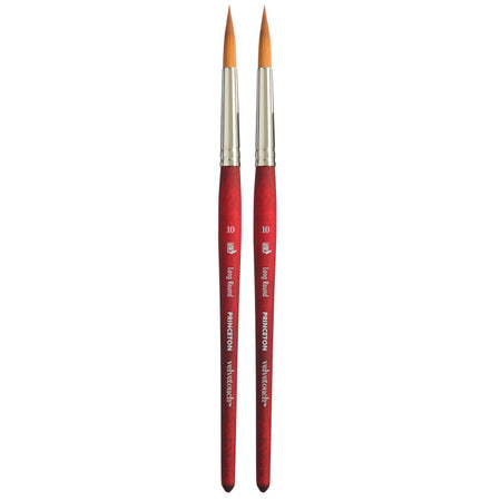 Velvetouch Long Round Brush, Synthetic Bristles, Short Handle Mixed Media Paintbrush, Scarlet, Size 10, Pack of 2