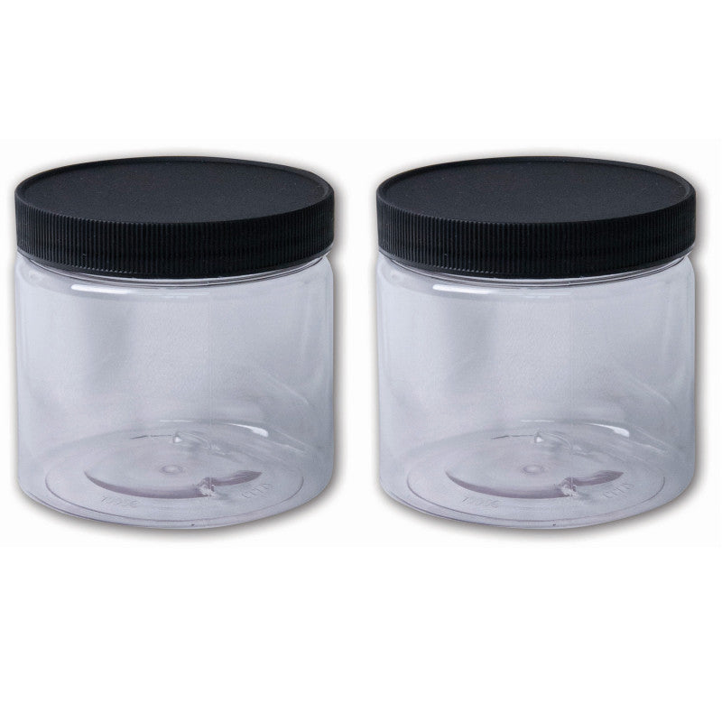 Plastic Wide-Mouth Jar With Black Lid, 16 oz, Clear, Pack of 2