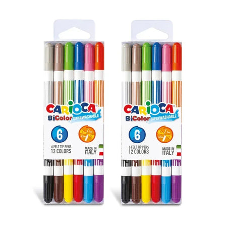 BiColor Washable Felt Tip Pens, 6 Per Pack, 2 Packs