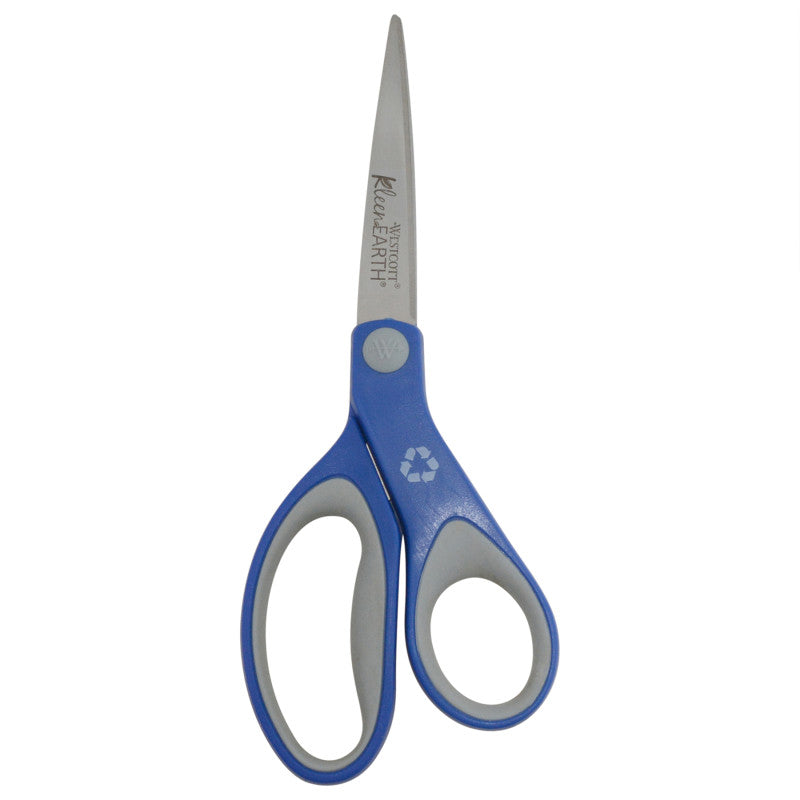 Kleenearth Soft Handle Scissors, 8 in Long, 3.25 in Cut Length, Straight Blue/Gray Handle