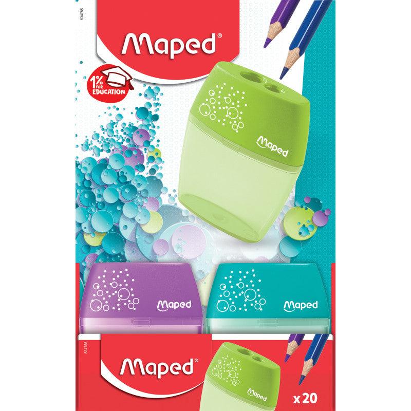 Two-Hole Canister Pencil Sharpeners for Standard and Jumbo Pencils, Assorted Colors, 20 Pack