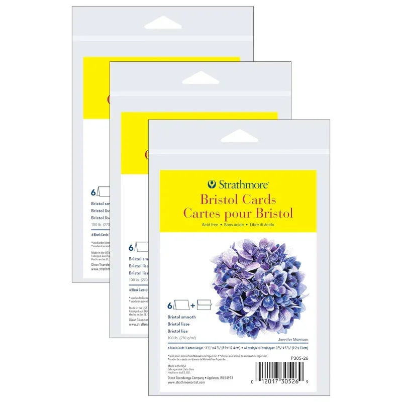 300 Series Bristol Cards & Envelopes, Anniversary Size, 3.5x4.875 inch, 6 Per Pack, 3 Packs