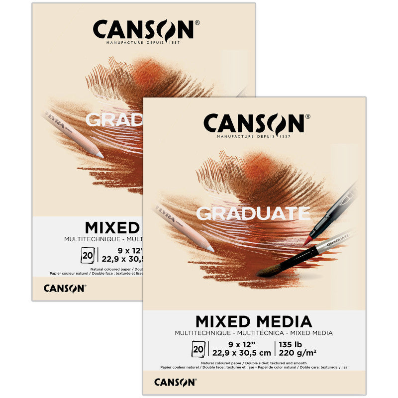 Graduate Toned Mixed Media Pad, Tan, 20 Sheets, 9 x 12 in, 2-Pack