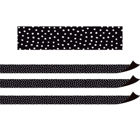 Black with White Painted Dots Magnetic Border, 24 Feet Per Pack, 3 Packs