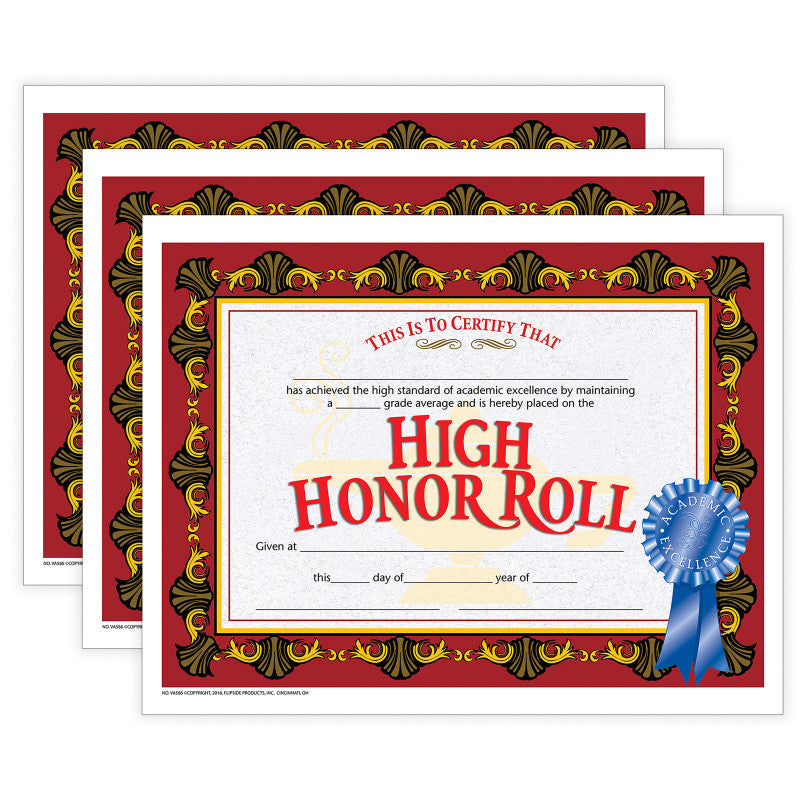 High Honor Roll Certificate, 30 Per Pack, 3 Packs
