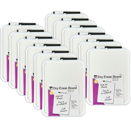 Dry Erase Boards, Framed with Markers & Eraser, White, Pack of 12