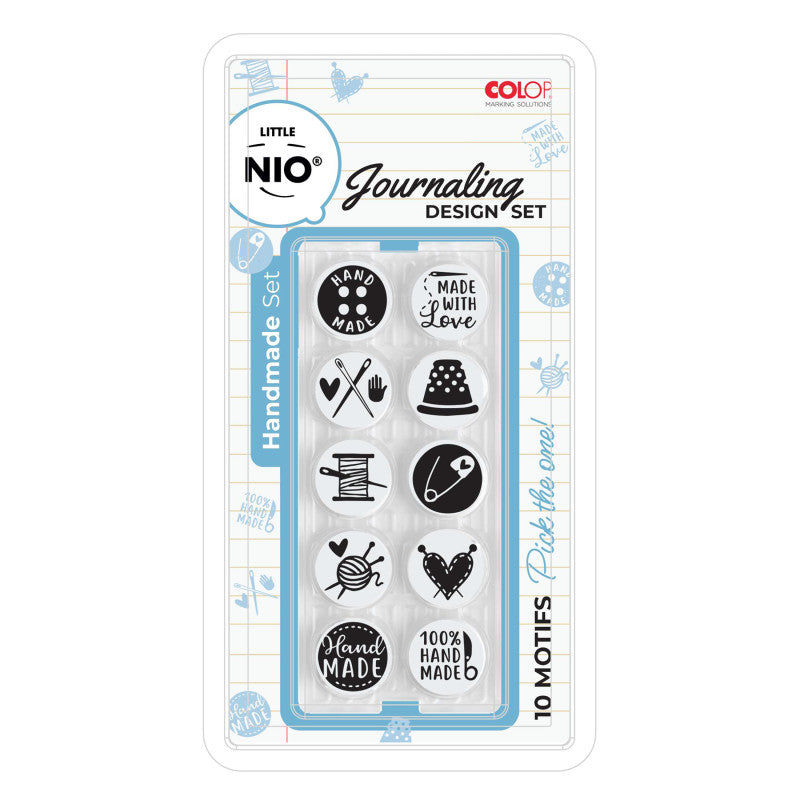 Little NIO Handmade Journaling Stamp Set, 10 Interchangeable Designs, 17 mm Round Imprint