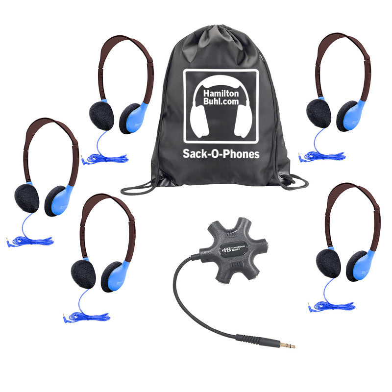 Galaxy&trade; Econo-Line of Sack-O-Phones with 5 Blue Personal-Sized Headphones, Starfish Jackbox and Carry Bag