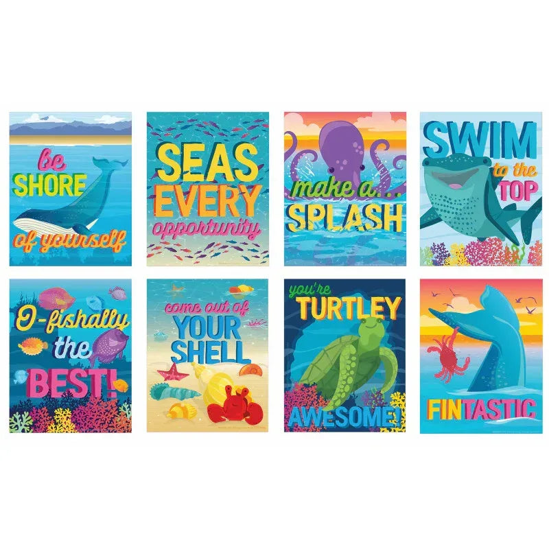 Seas the Day Motivational Mini Poster Set, 8 Posters