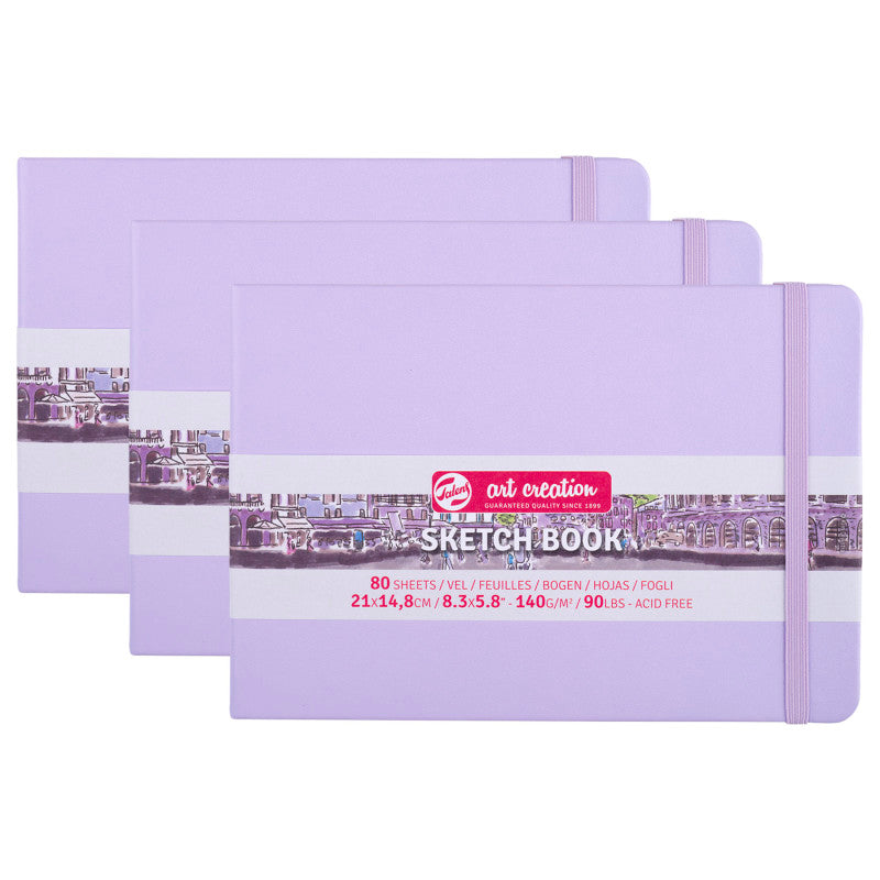 Sketchbook, 80 Sheets, 90lbs, Pastel Violet Cover, 8.3" x 5.8" (A5), Pack of 3
