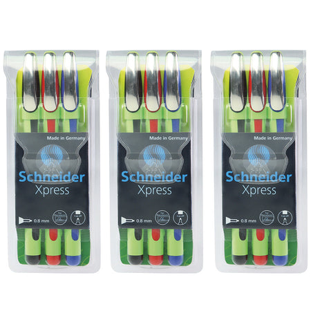 Xpress Fineliner Pen, Fiber Tip, 0.8 mm, 3 Colors Per Pack, 3 Packs