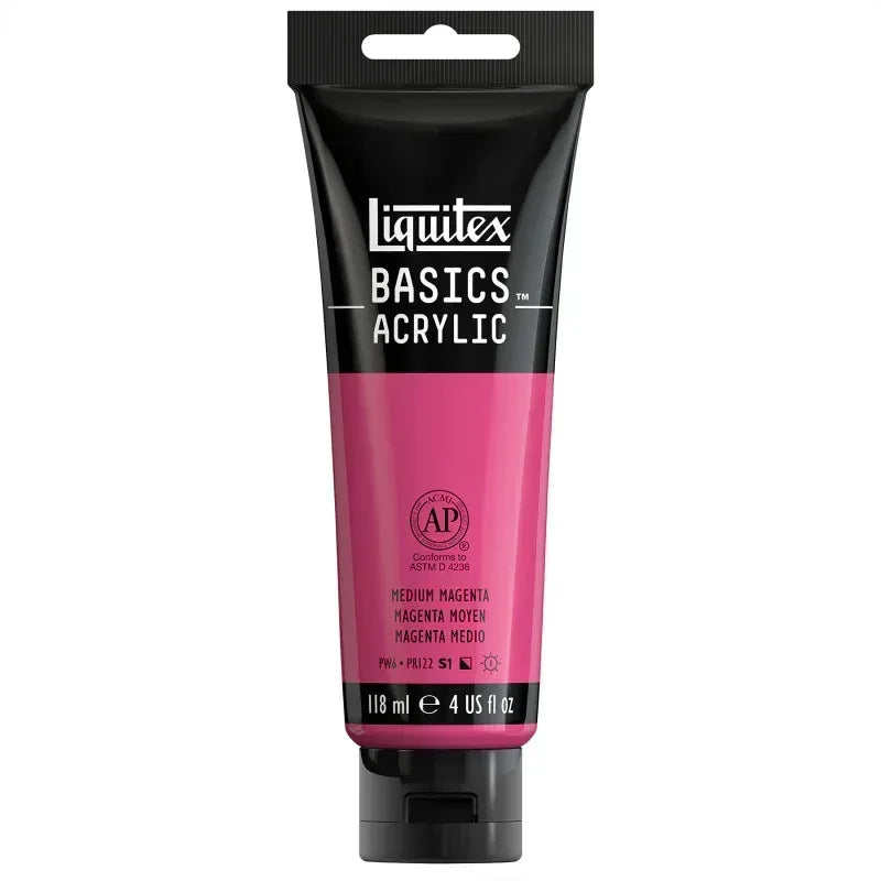 BASICS Acrylic Paint, 118 mL Tube, Medium Magenta