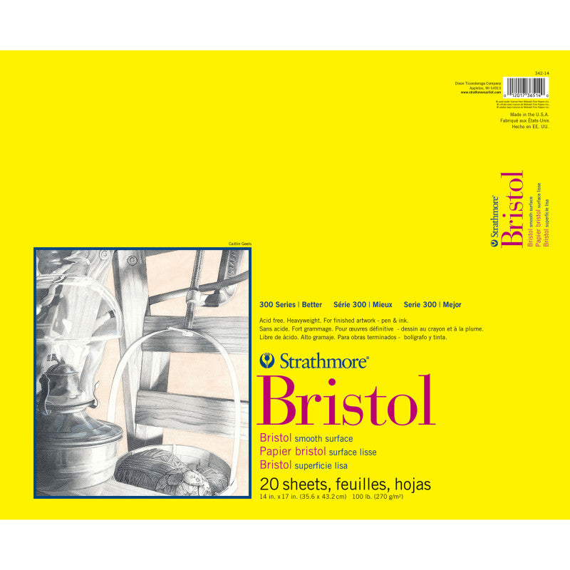 300 Series Bristol Pad, Smooth Finish, Tape Binding, 20 Sheet, 14x17 inch, 1 Count