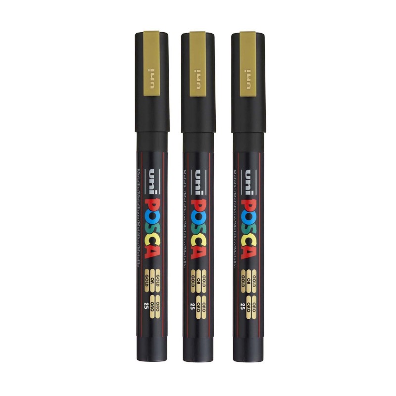 PC-3M Paint Marker, Fine Bullet Tip (0.9-1.3 mm), Gold, Pack of 3