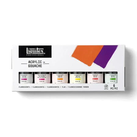 Professional Acrylic Gouache Paint, Fluorescent Colors, 59 mL, Set of 6