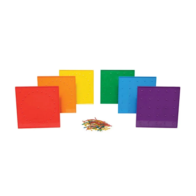 Double-Sided Geoboard Set - 5 x 5 Grid / 24 Pin Circular Array - Set of 6