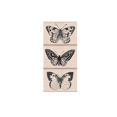 Three Artistic Butterflies Wood Stamp Set, 3 Stamps
