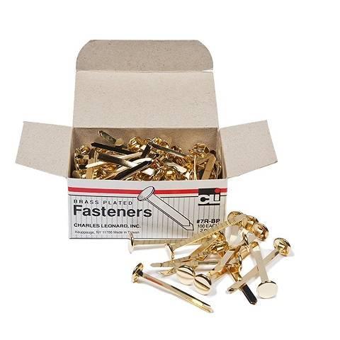 Paper Fasteners, Round Head, Brass Plated 2 - Inches Shank, 12 mm Head, 100/Box, (7RH)