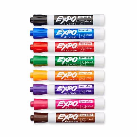 EXPO® Low-Odor Dry Erase Set, Chisel Tip, Assorted Colors, 8-color set