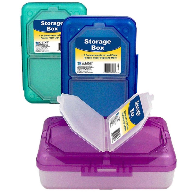 Storage Box, 3 Compartments, Assorted Colors, Pack of 3