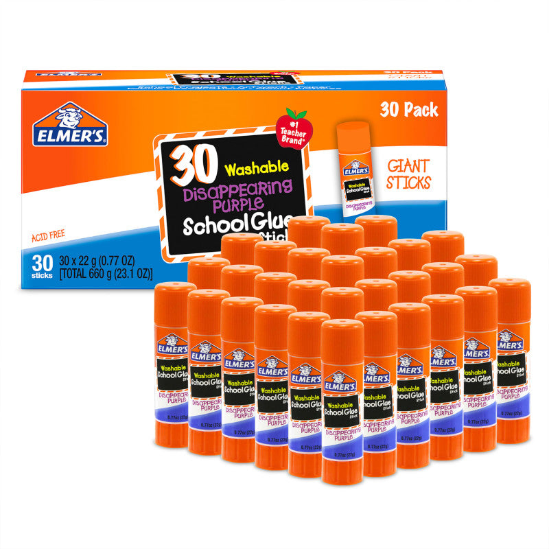 Disappearing Purple Giant School Glue Sticks, 0.77 oz, 30 Count