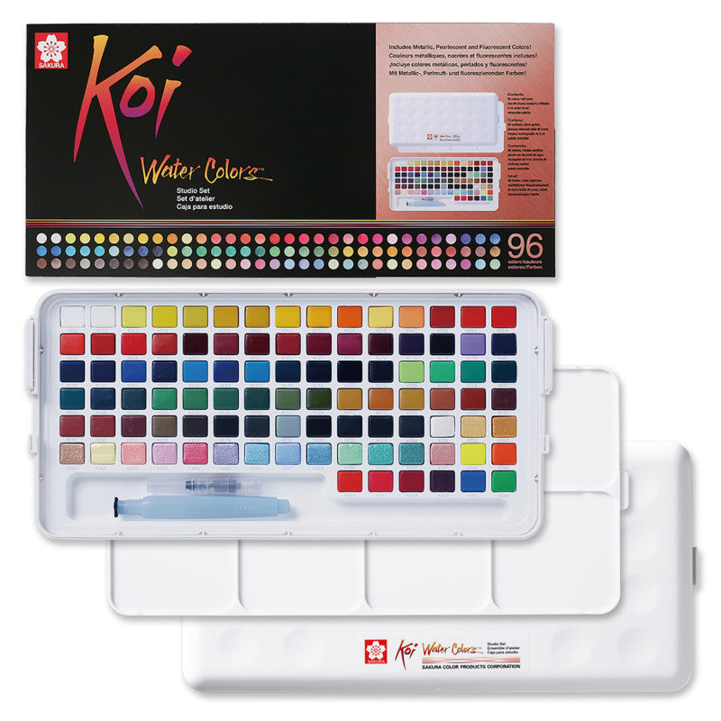 Koi Water Colors Studio Sketch Box with Brush, 96 Colors