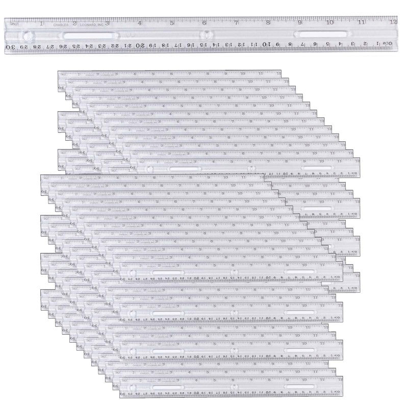 Plastic Ruler with Pencil Groove, 12-Inch, Clear, Pack of 48