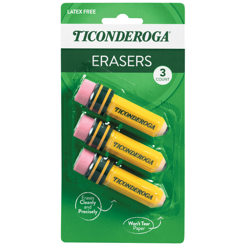 Erasers, Pencil Shaped, Yellow, 3 Count