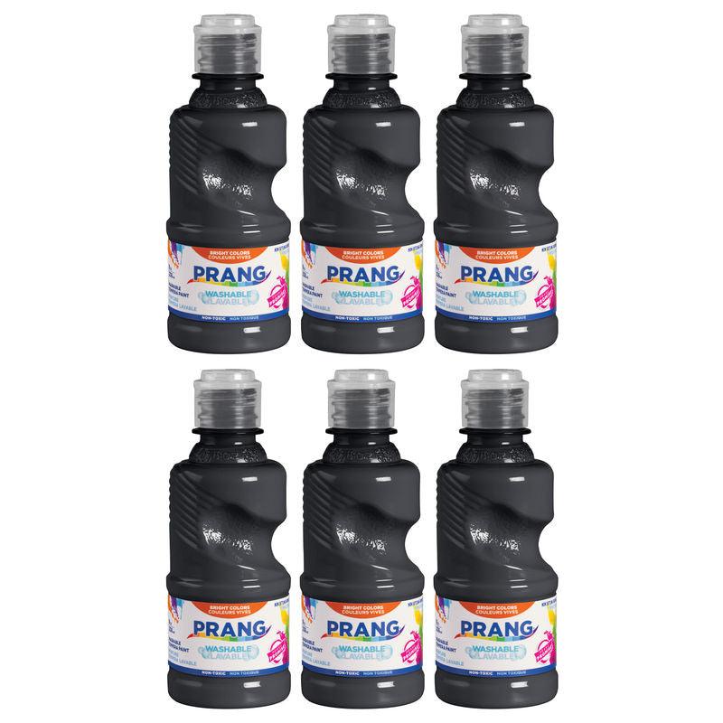 Washable Tempera Paint, 8 oz Bottle, Black, Set of 6