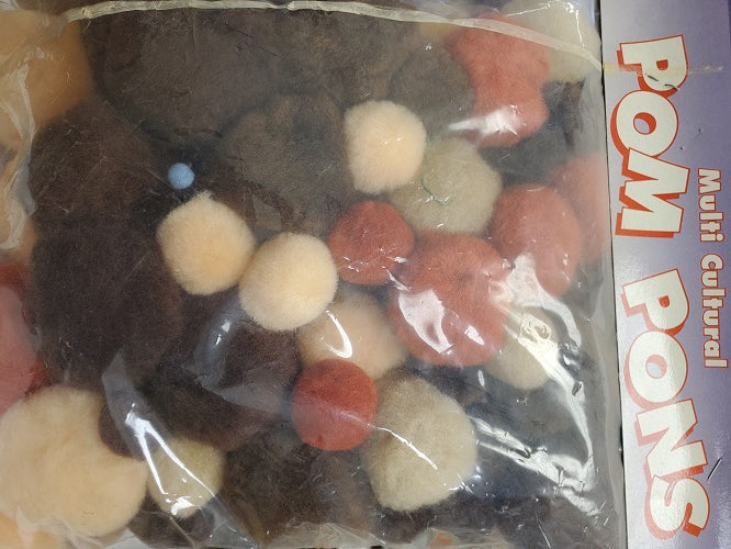 Multi Cultural Pom Pom 100 pieces assorted sizes