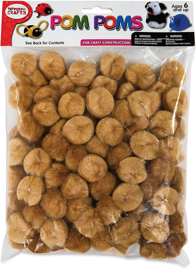 Craft Acrylic Pom Poms - Pkg of 100, 1", Beige, (243BE)