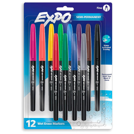 Vis-a-Vis Wet Erase Markers, Fine Point, Assorted, 12 Count