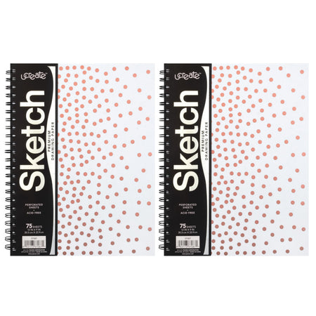 Fashion Poly Sketch Book, 9" x 12", 75 Sheets, Rose Gold Dots Design, Pack of 2