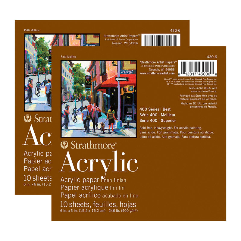 400 Series Acrylic Paper Pad, Glue Binding, 10 Sheet, 6x6 in, Set of 2